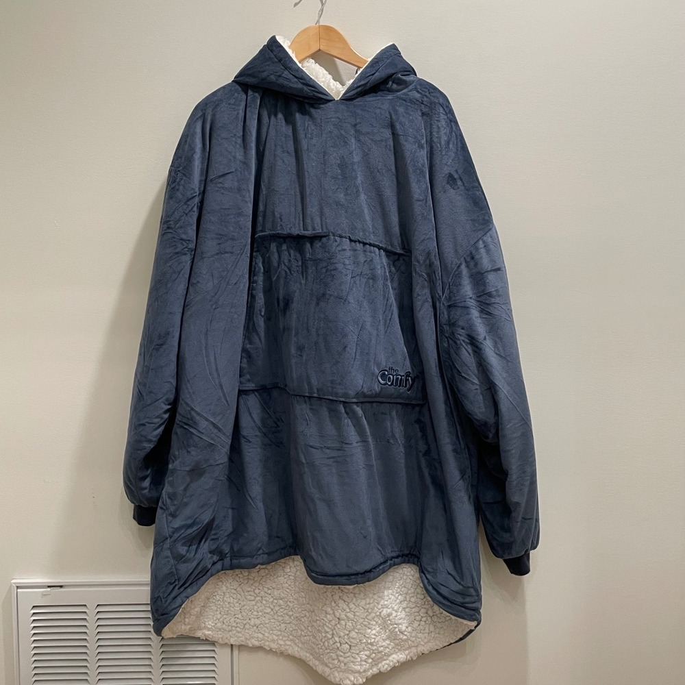 The Comfy Original Wearable Blanket Hoodie Navy Blue Sherpa Lined One Size